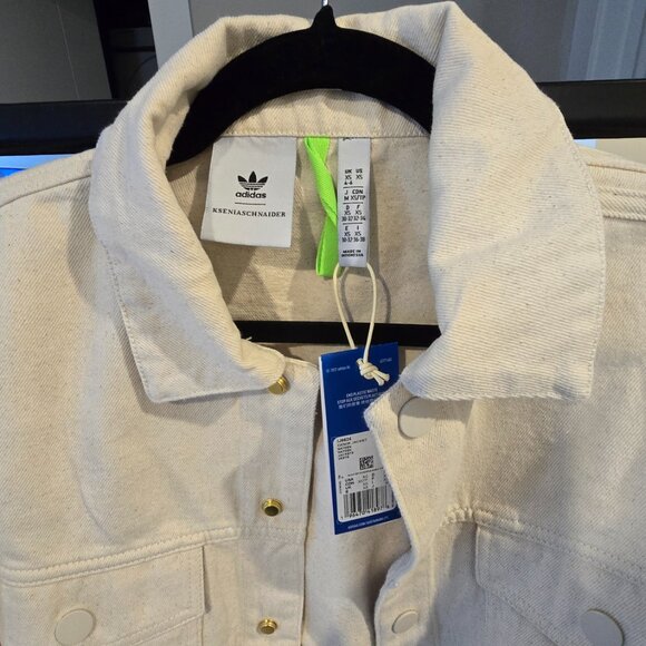 Adidas X KSENIASCHNAIDER 3-Stripe Denim Jacket Women's Size XS NATURAL TAN NEW - Picture 5 of 14